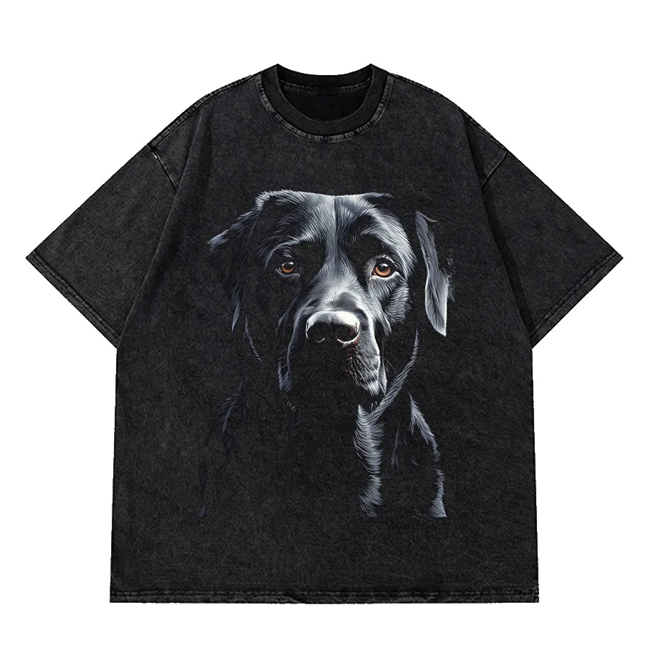 Gothic Dog Letter Print Vintage Washed Oversized T-Shirt