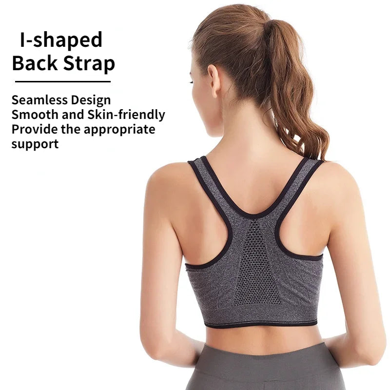 Women's Front Zip Cross Back Sports Bra