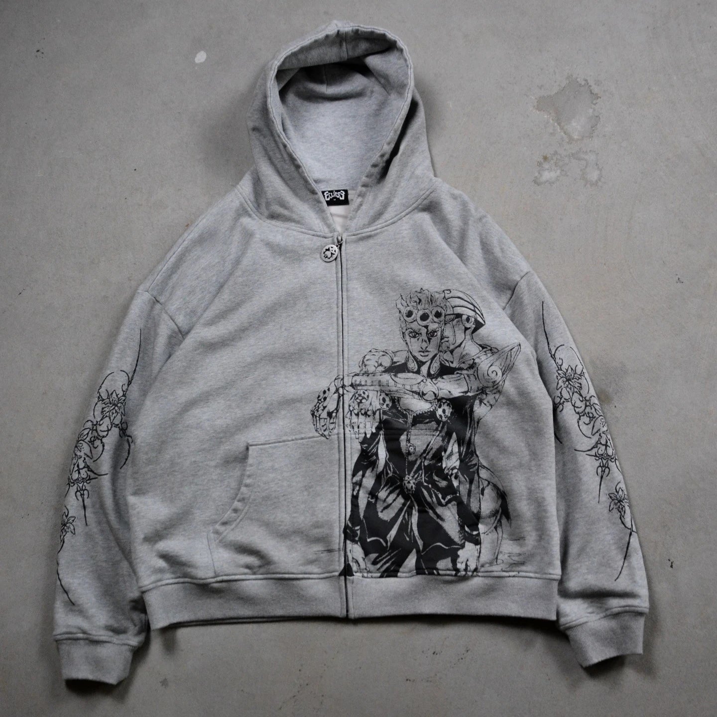 Anime-Graphic Loose-Fit Cotton Zip-Front Hoodie