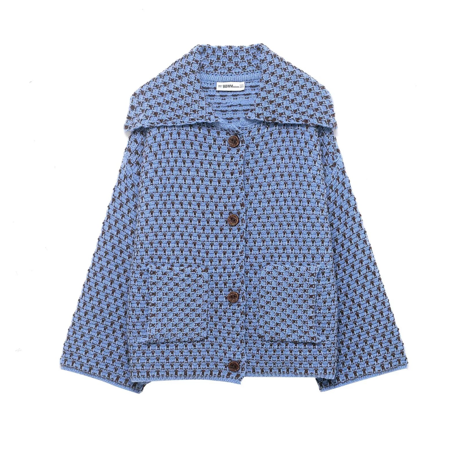 Women's Checked Button Front Shoulder Cape Cape Casual Knit Layer