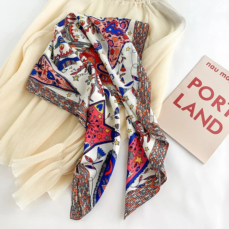 Printed Large Square Scarf with Decorative Border Designs