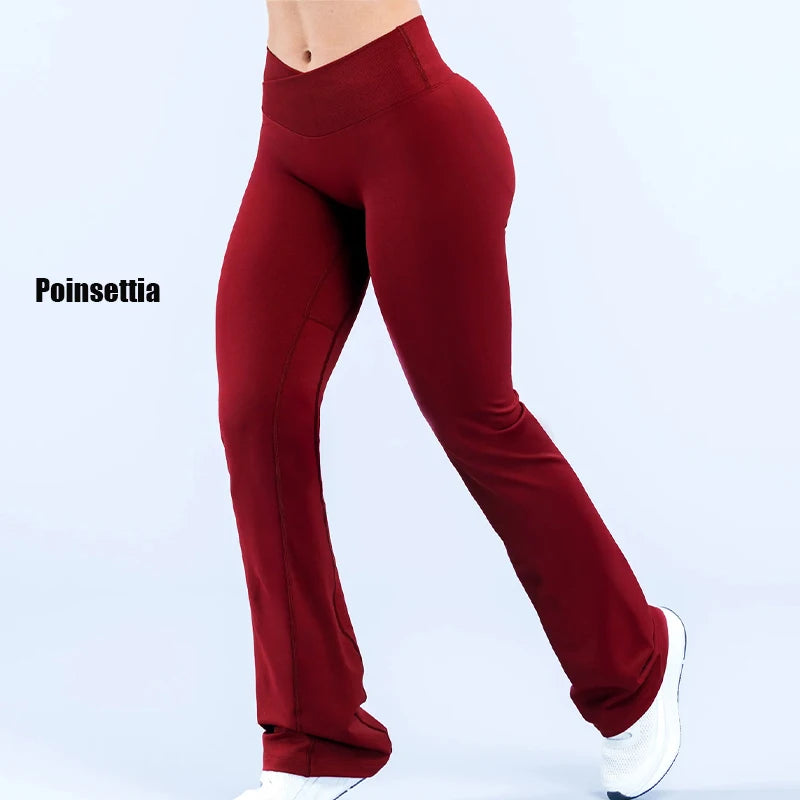 Women's High Waist Nylon Blend Flared Workout Pants with Fitted Upper Legs