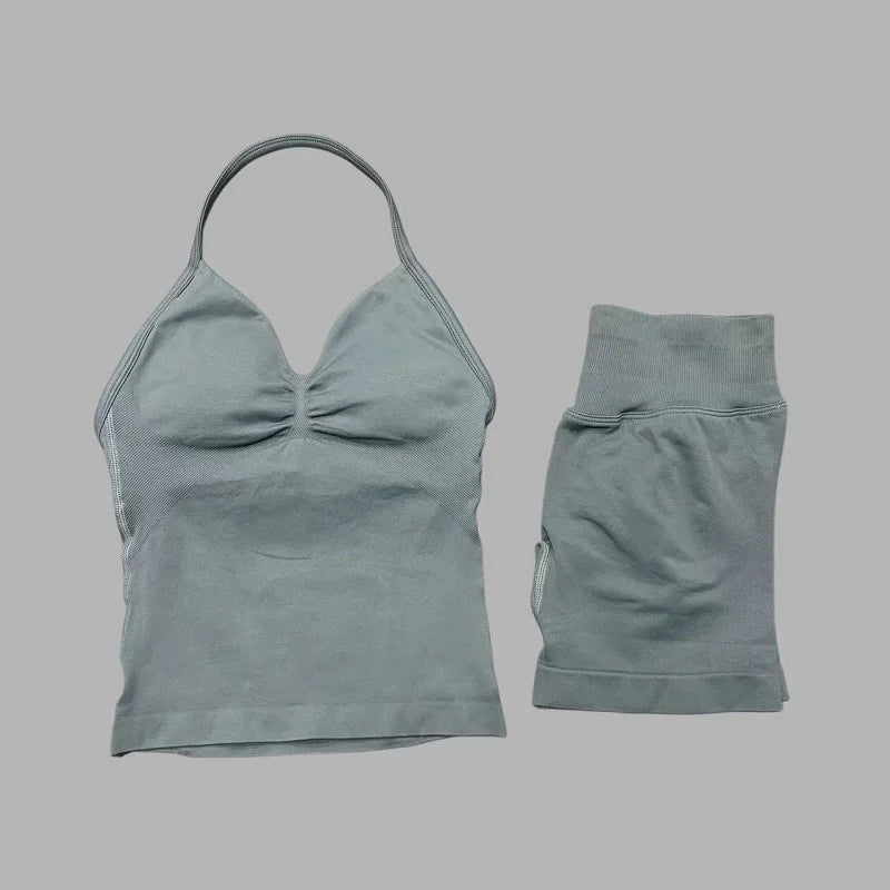 Women's Halter Tank And Shorts Yoga Set For Workout Outfits