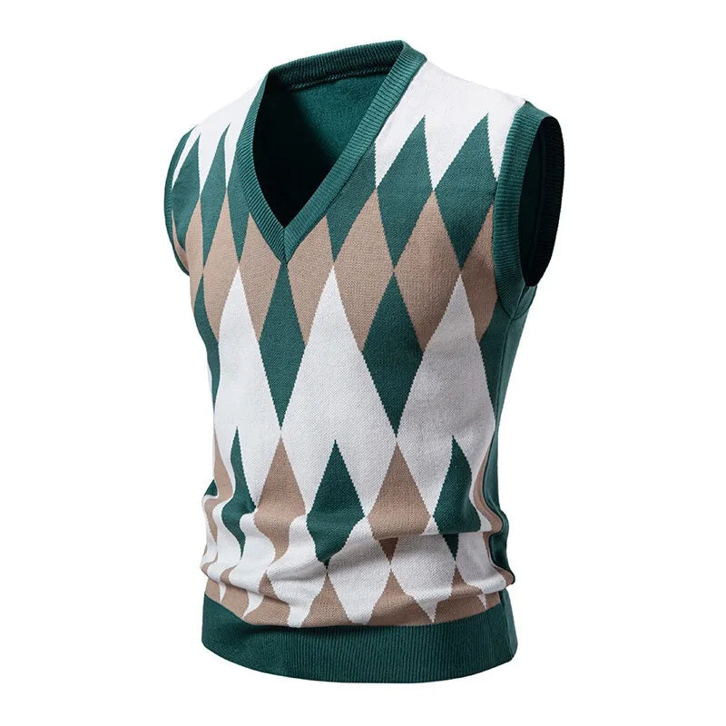 Men's Argyle V Neck Knit Vest