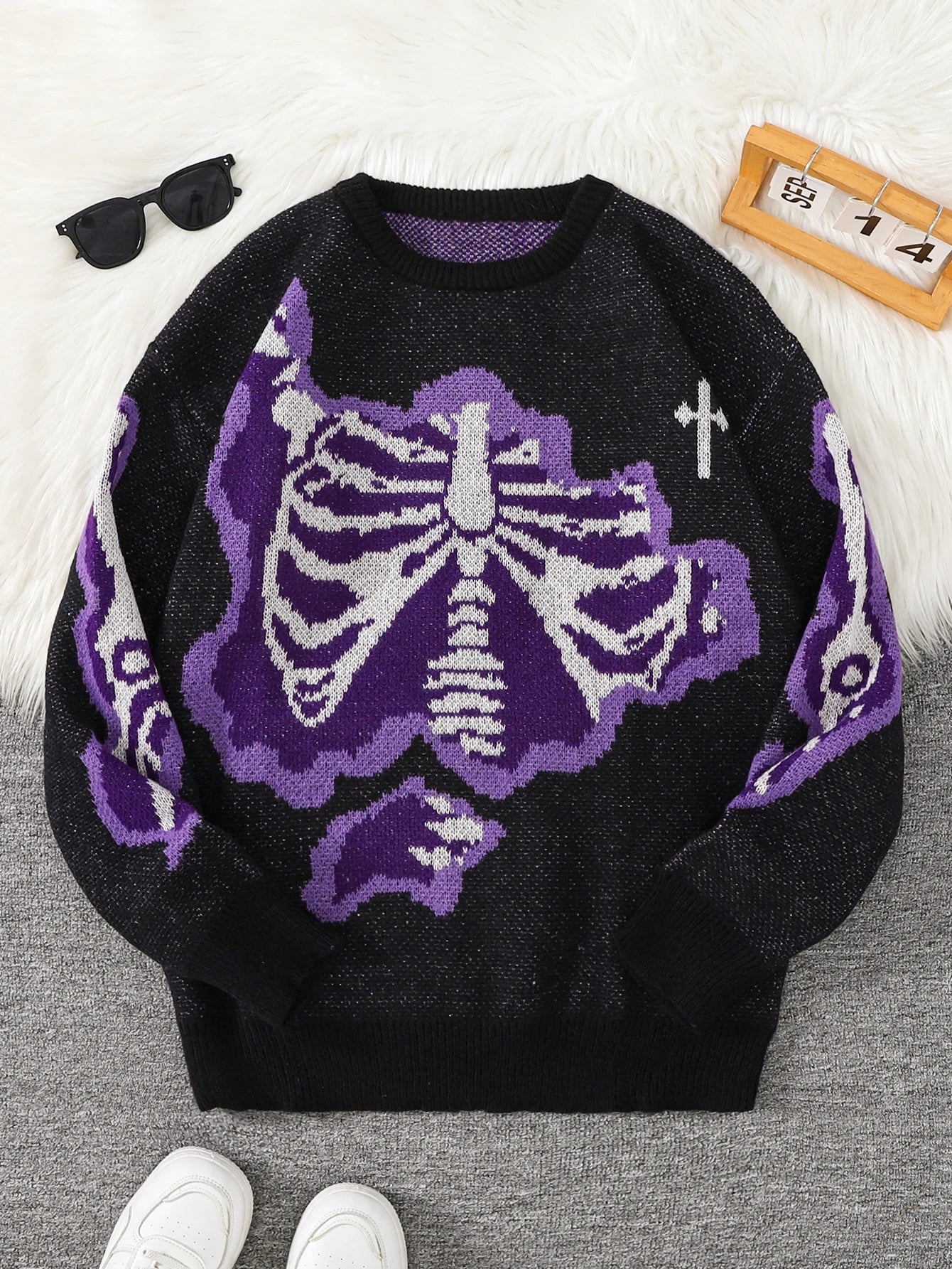 Men's Skeleton Graphic Crew Neck Knit Sweater