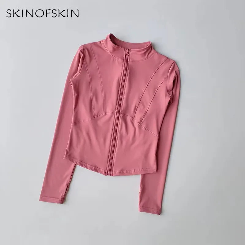 Stand Collar Long Sleeve Full Zip Yoga Training Jacket