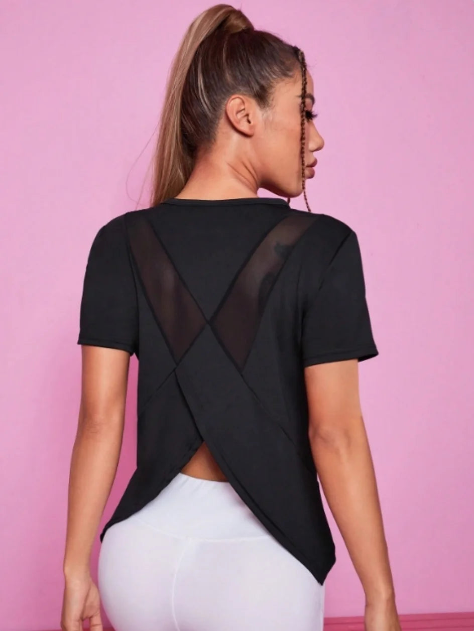 Women's Mesh-Back Short-Sleeve Workout Top
