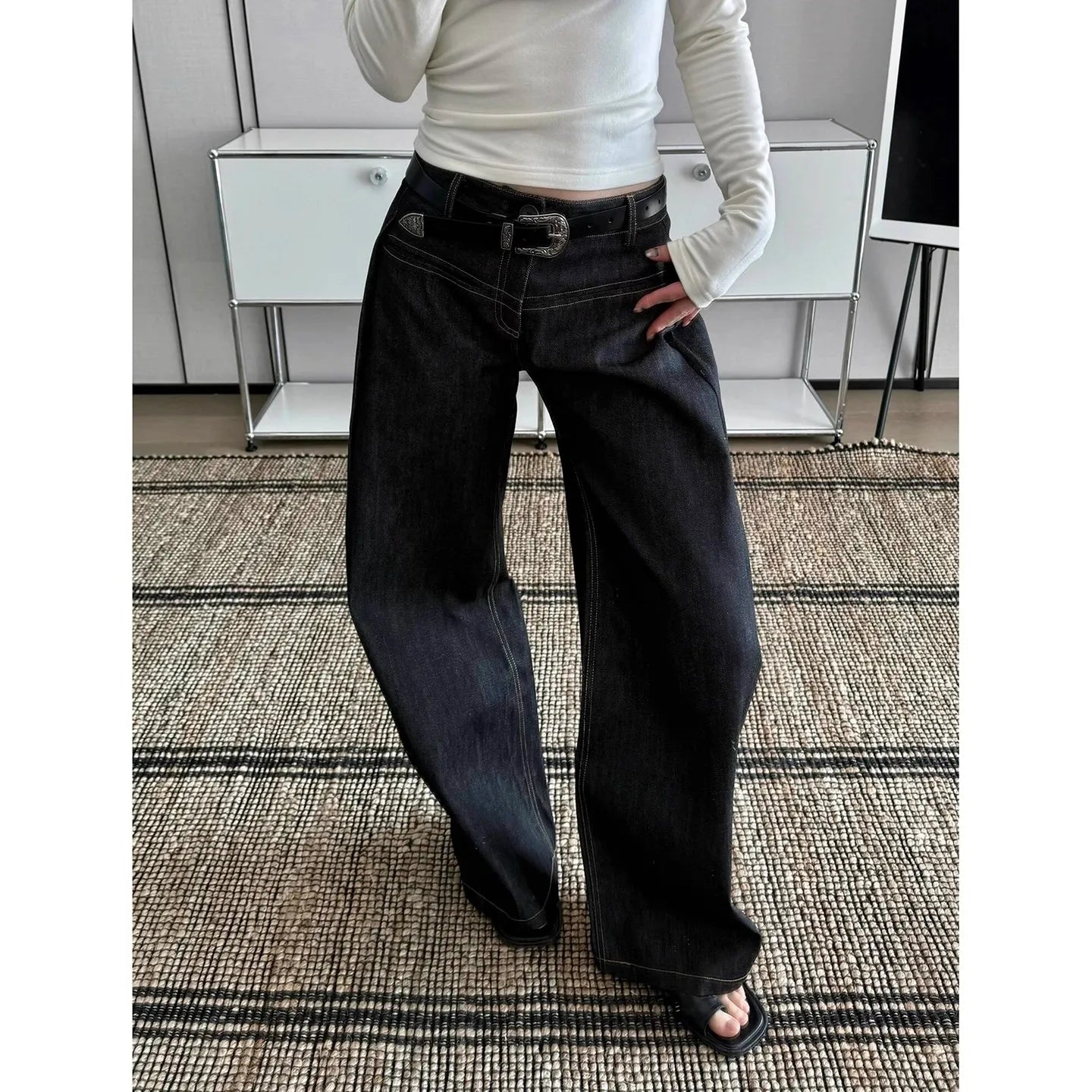 Women's Black High Waist Wide Leg Denim Jeans