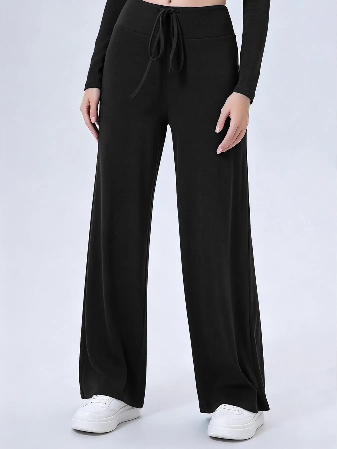 Women's Drawstring Waist Nylon Blend Wide Leg Pants for Yoga and Pilates
