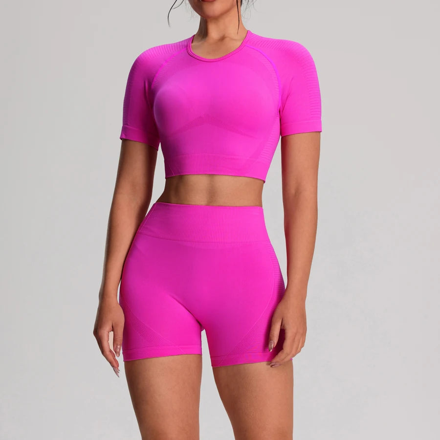 Women's Cropped Tee And Shorts Yoga Set For Workout Outfits