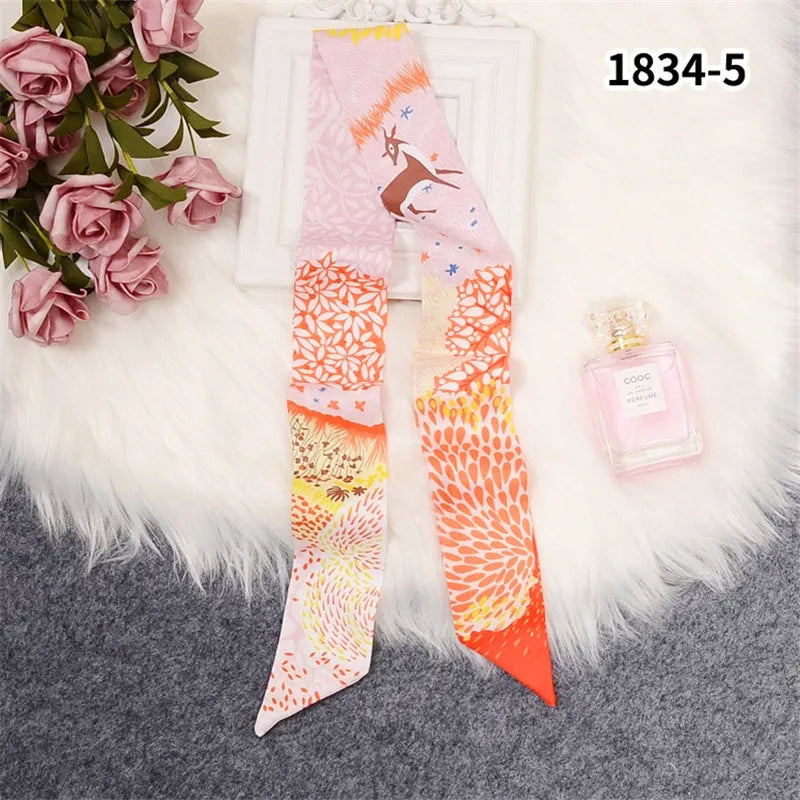 Horse Motif Skinny Ribbon Scarf with Printed Designs