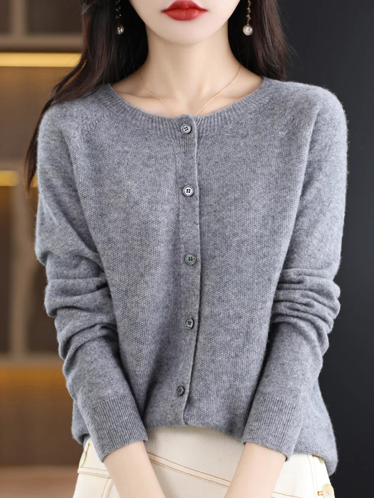 Women's Crew Neck Button Front Cardigan Casual Knit Layer