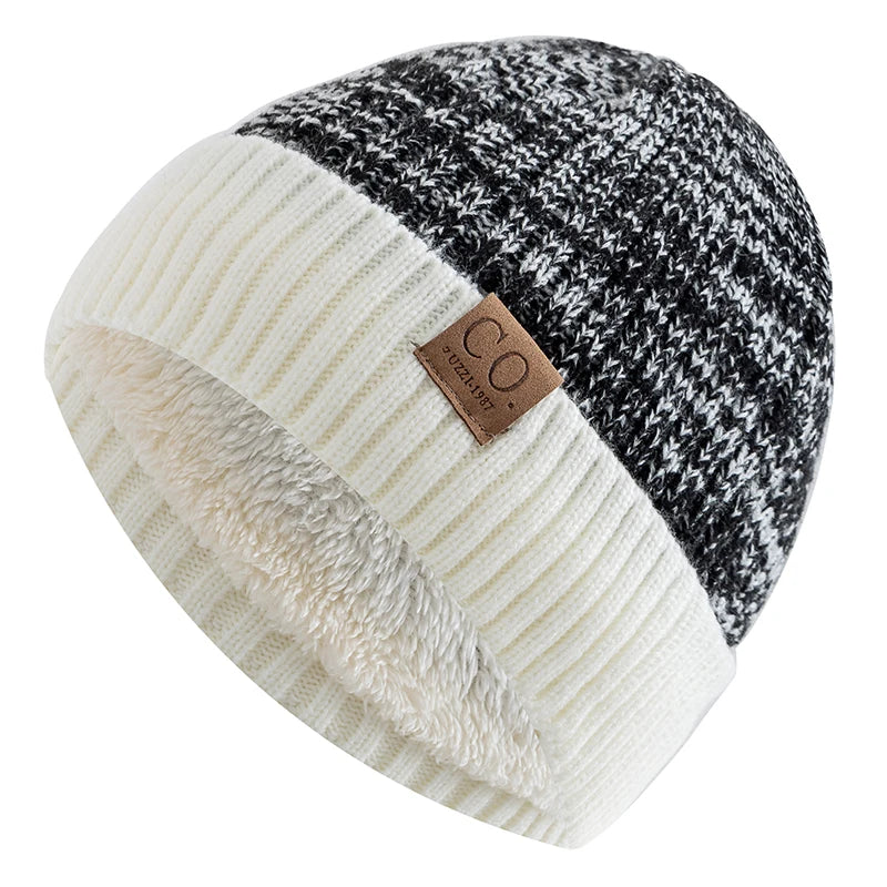 Unisex Knitted Beanie with Ribbed Cuff and Plush Inner Lining