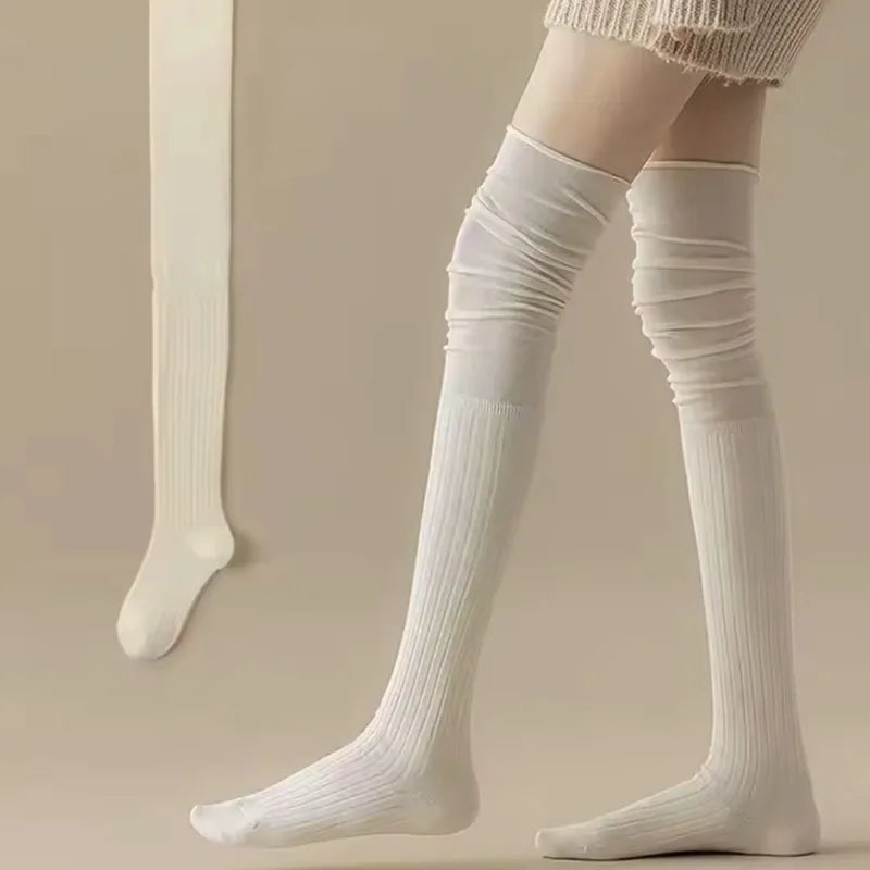 Solid Ribbed Long Socks with Over Knee Styling