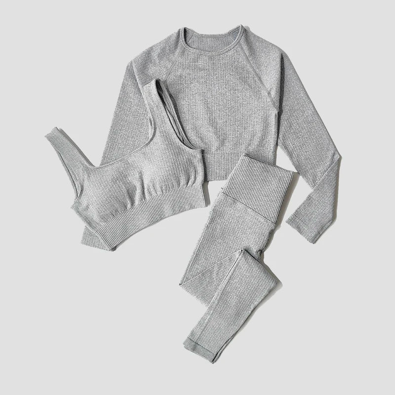 Women's Long Sleeve Crop Top And Leggings Yoga Set