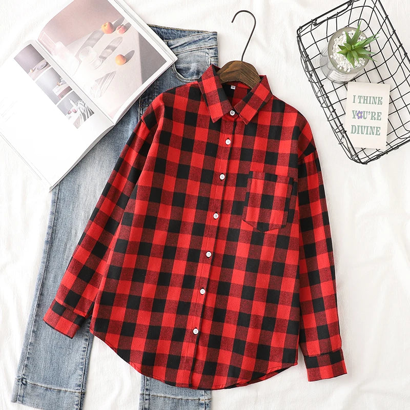 Women's Checked Collared Long Sleeve Shirt
