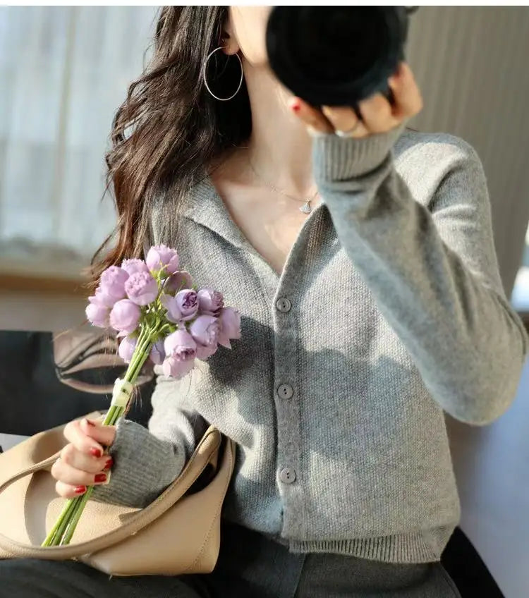 Autumn Women's Pure Cashmere Cardigan - European Style High-end Early Autumn Soft Knit Short Sweater Coat