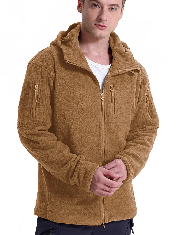 Men's Hunting Fleece Jacket Hiking Hunting Outdoor Fleece Tactical Jacket Winter Warm Full Zip Military Hoodies Multi-Pockets