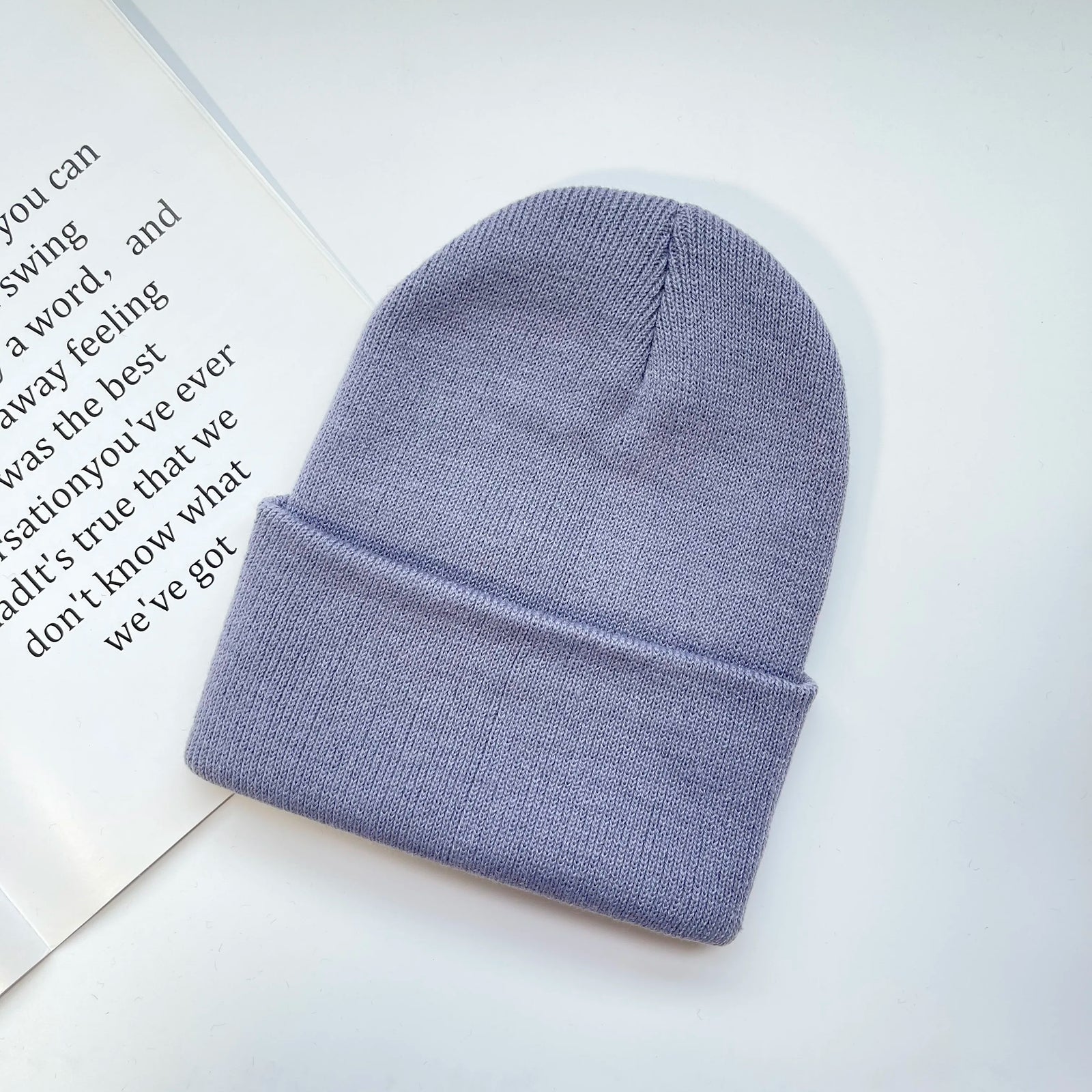 Solid Knit Beanie with Folded Cuff and Color Choices