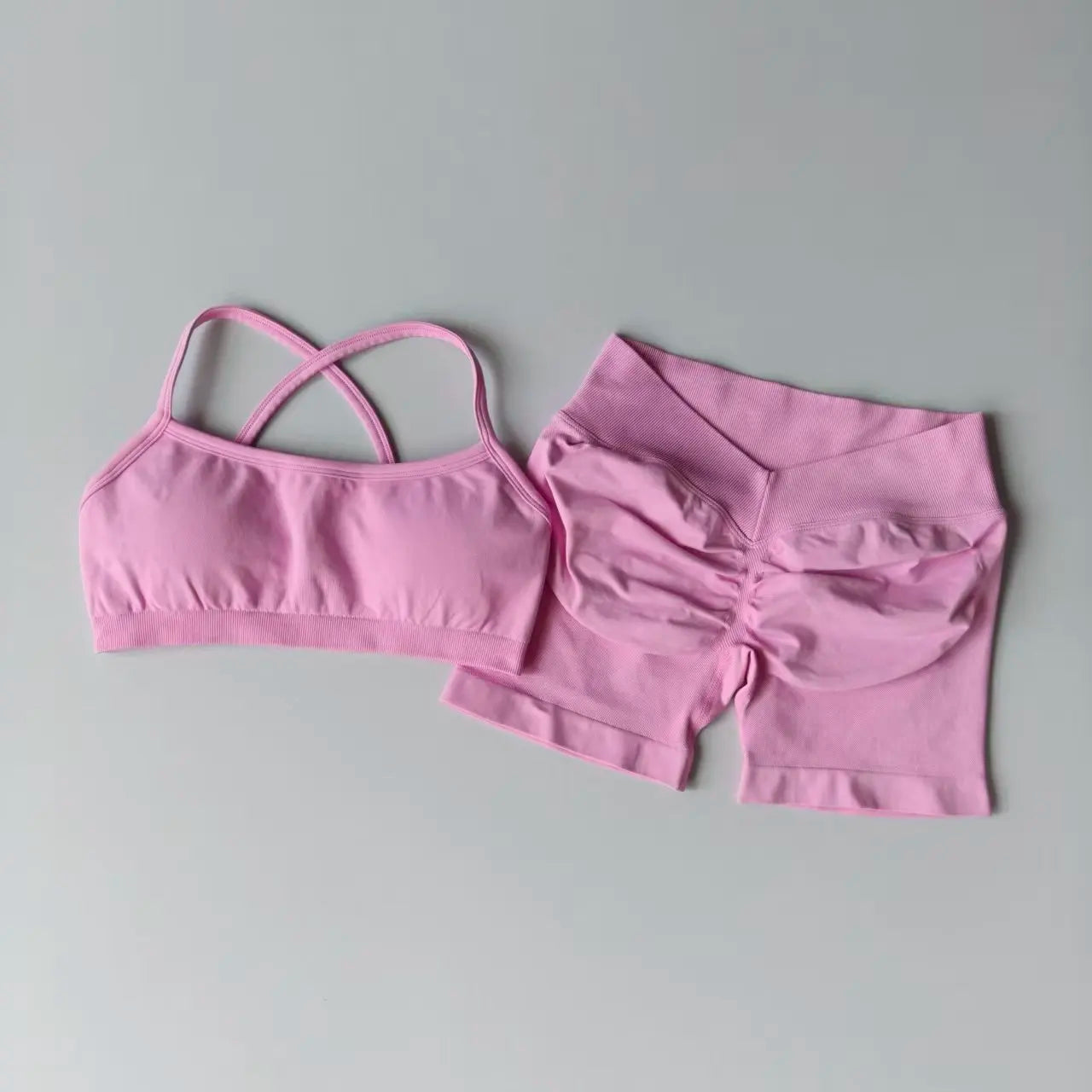 Women's Cross Strap Bra And Shorts Yoga Set