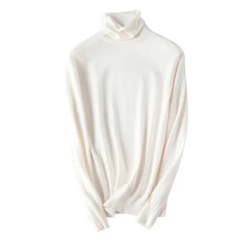 Women's Draped Roll Neck Fine Knit Sweater Casual Knit Layer