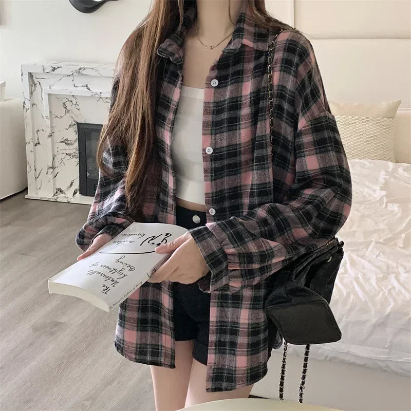 Women's Checked Collared Long Sleeve Shirt