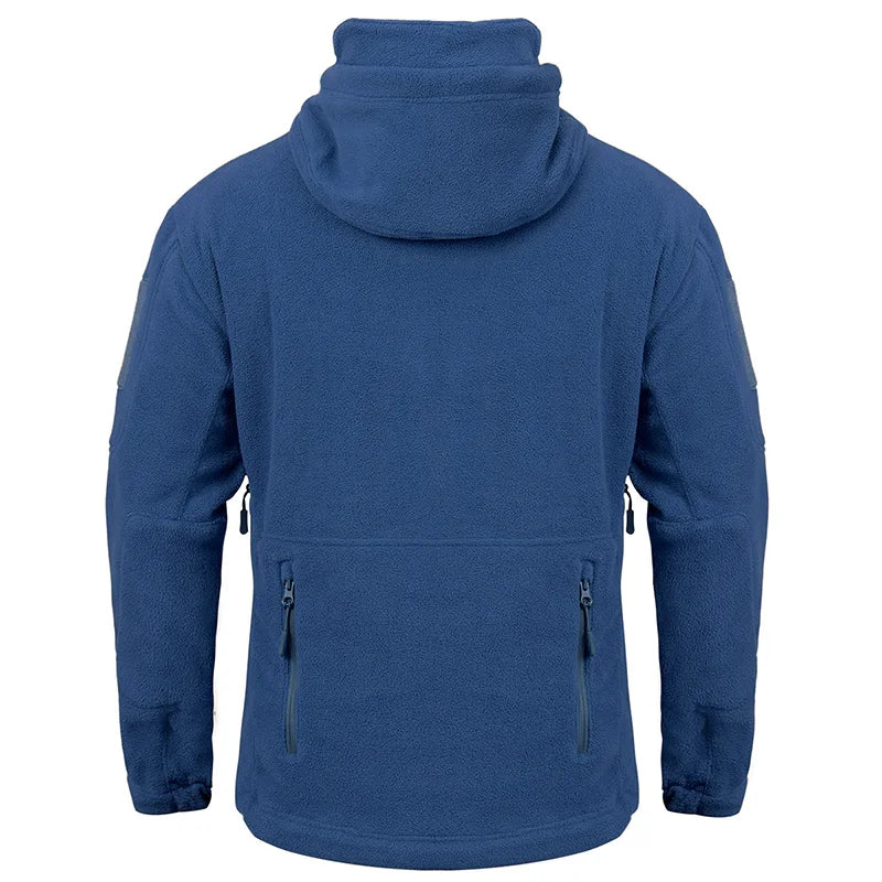 Winter Tactical Fleece Hoodie Jacket Men Warm Outdoor Sport Hooded Coat Multi-Pocket Casual Full Zip Hiking Jacket