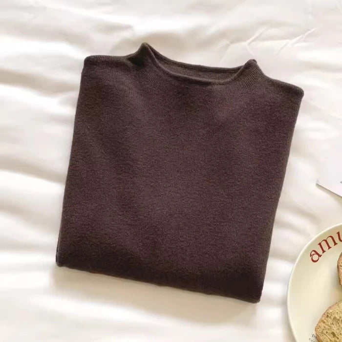 Women's Plain Mock Neck Knit Sweater Casual Knit Layer
