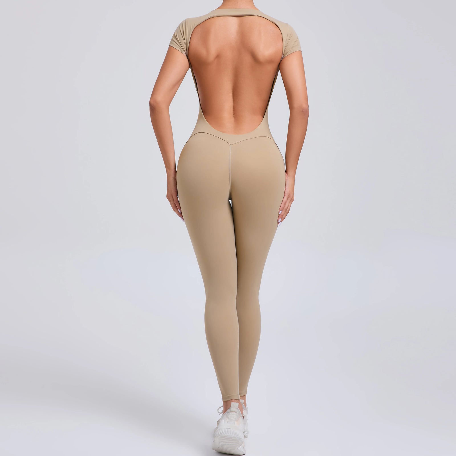 Women's Cap Sleeve Open Back Full Length Workout Jumpsuit