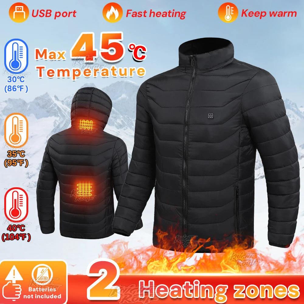 USB Heated Hooded Full Zip Long Sleeve Outdoor Jacket