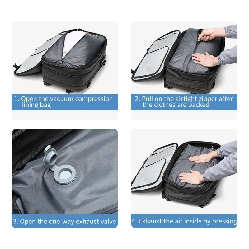Vacuum Compression Travel Backpack with Separately Labelled Pump and Bag Options