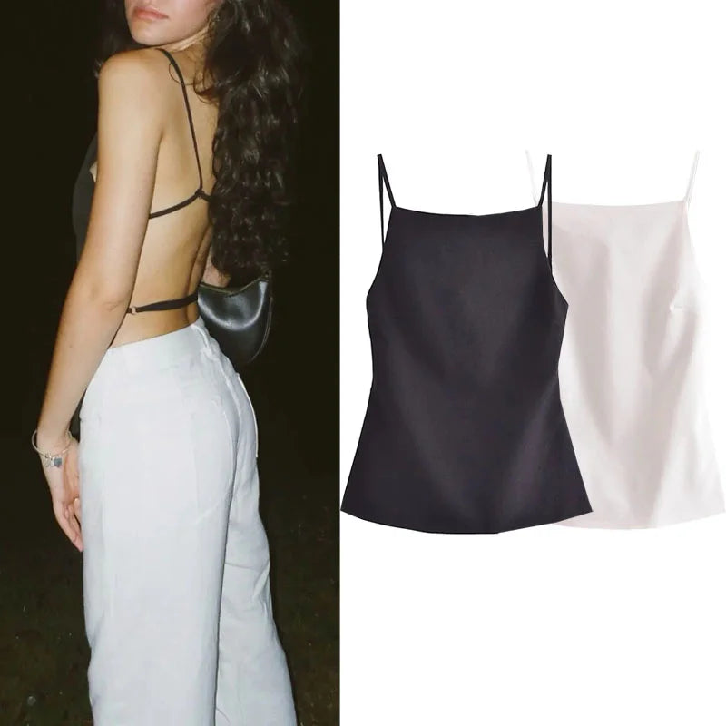 Women's Solid Polyester Camisole with Thin Straps and a Straight Neckline