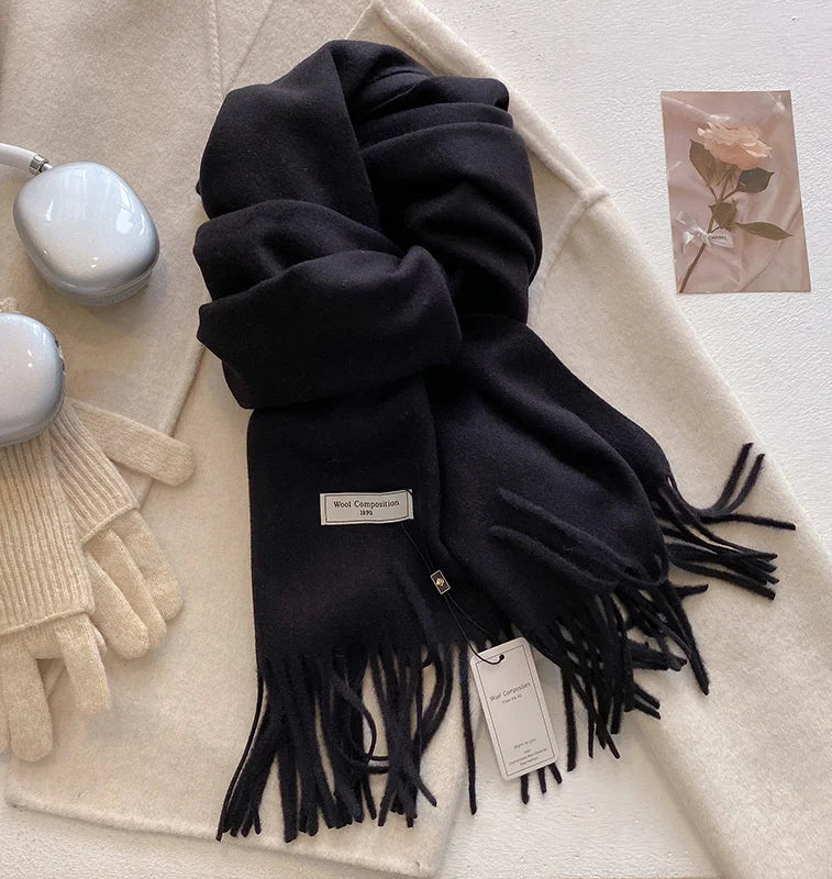 Solid Long Fringed Scarf for Draped Neck Styling