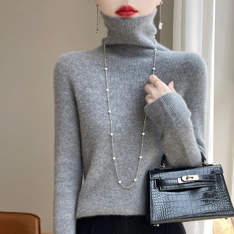 Women's Roll Neck Long Sleeve Sweater Casual Knit Layer