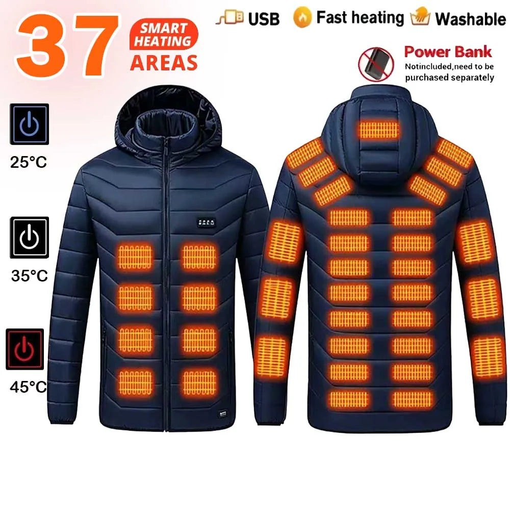 USB Heated Hooded Full Zip Long Sleeve Outdoor Jacket