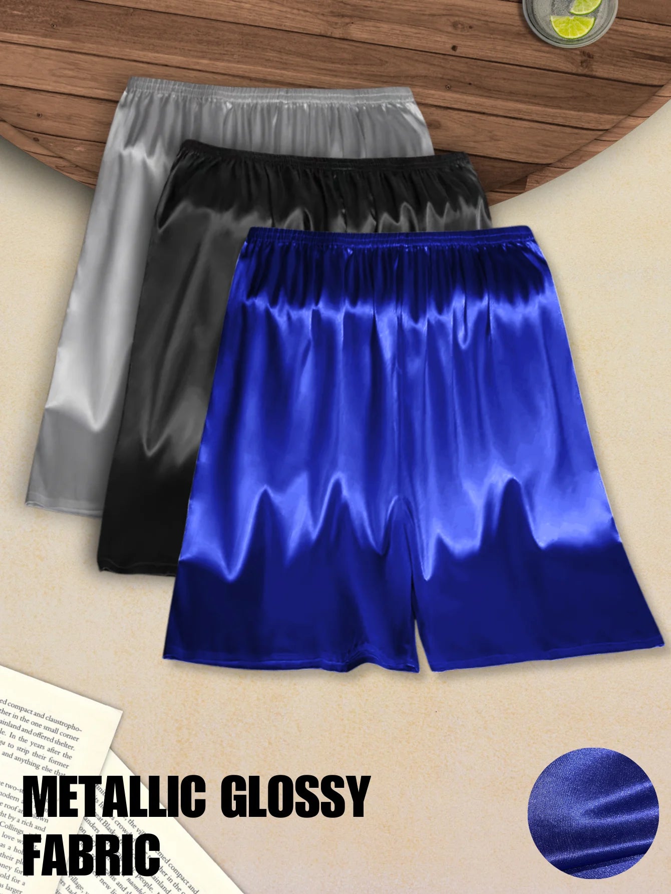Men's Glossy Solid Elastic Waist Short Lounge Sleep Shorts