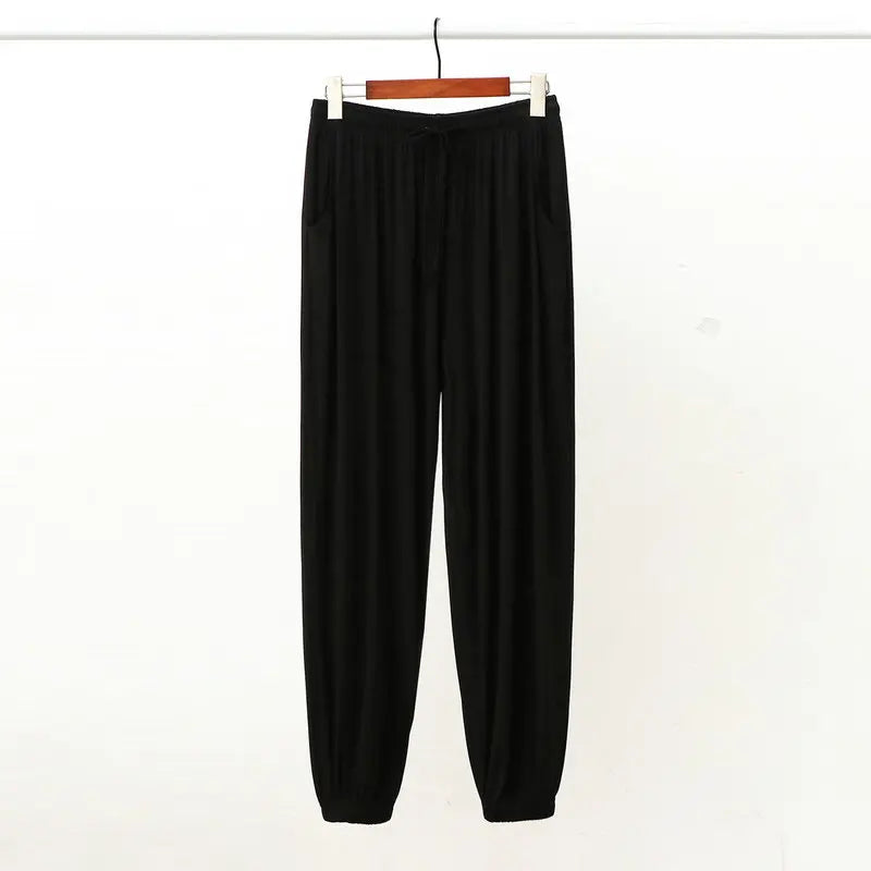 Men's Solid Cuffed Elastic Waist Long Lounge Pajama Pants