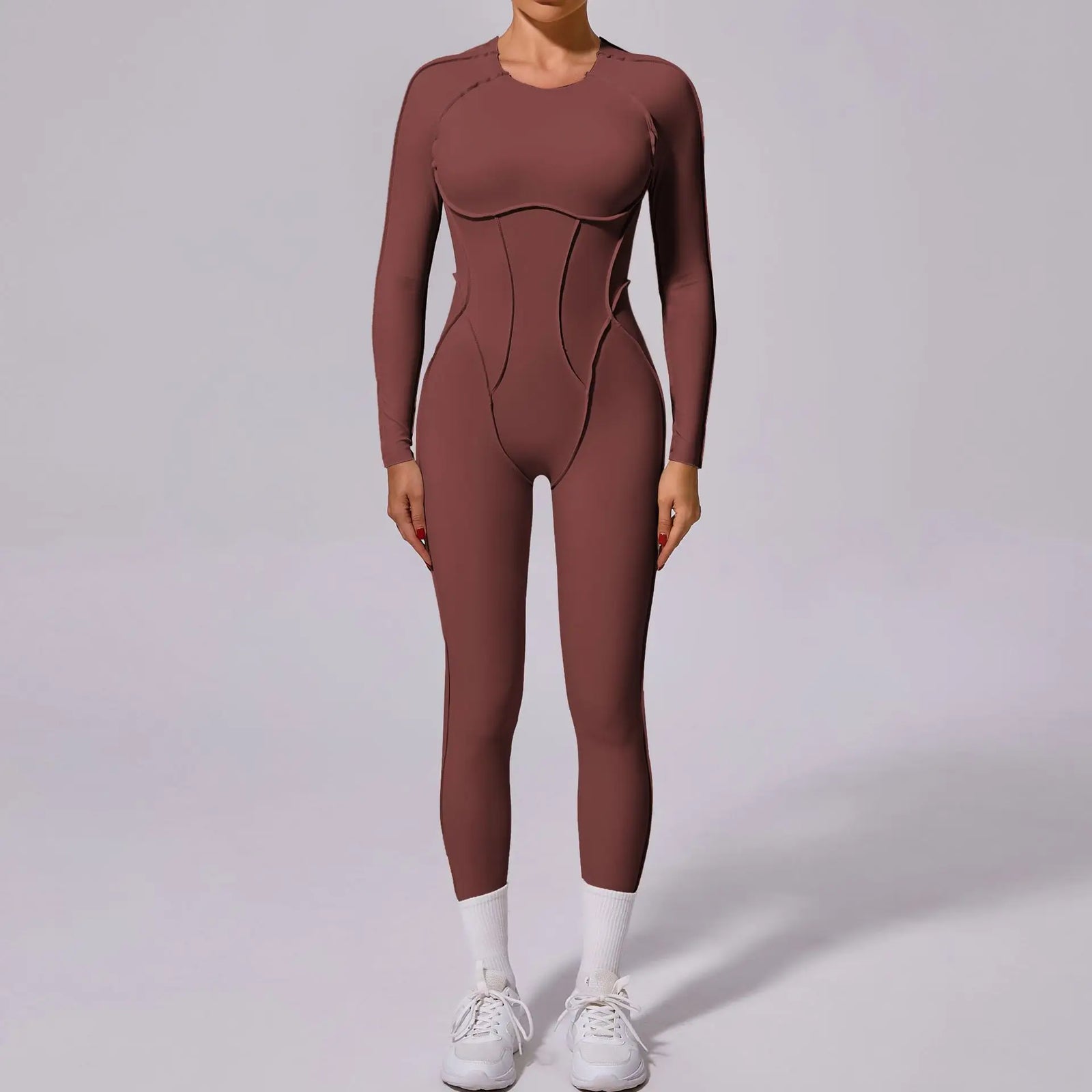 Women's Contour Seam Nylon Blend Workout One Piece in Multiple Sleeve Styles