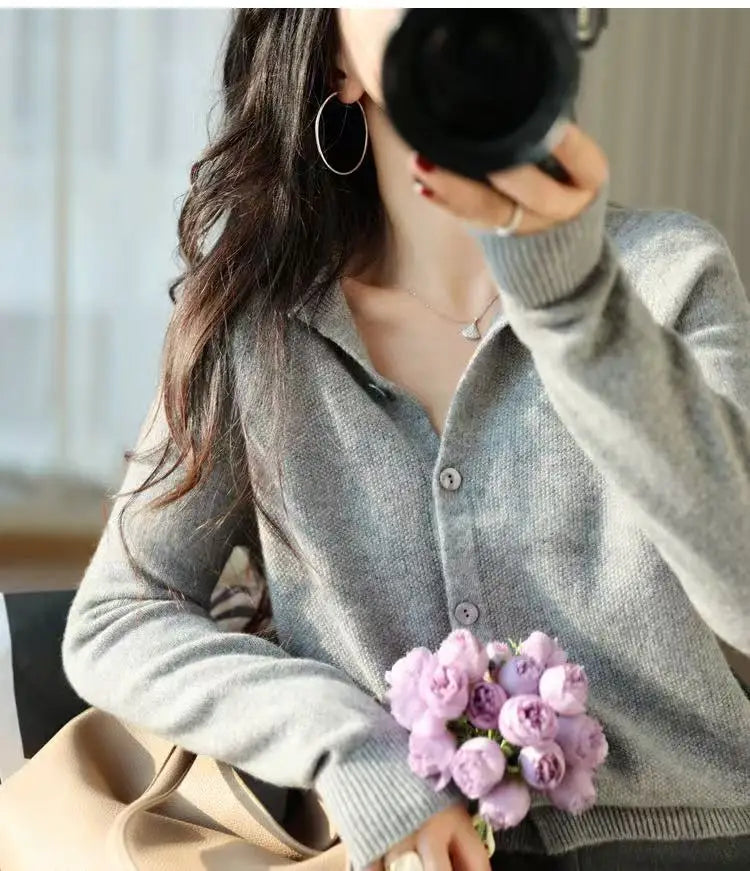 Autumn Women's Pure Cashmere Cardigan - European Style High-end Early Autumn Soft Knit Short Sweater Coat