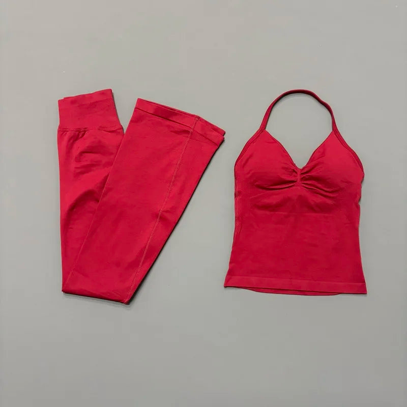 Women's Cross Back Tank And Flared Pants Yoga Set