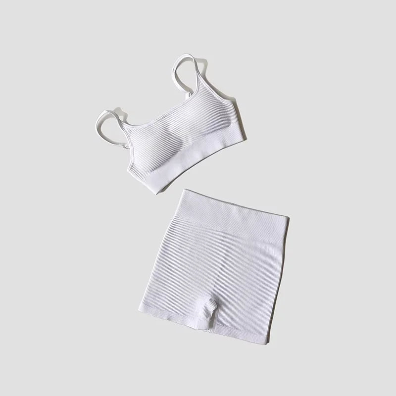 Women’s Seamless Yoga Set with Padded Sports Bra & Workout Shorts