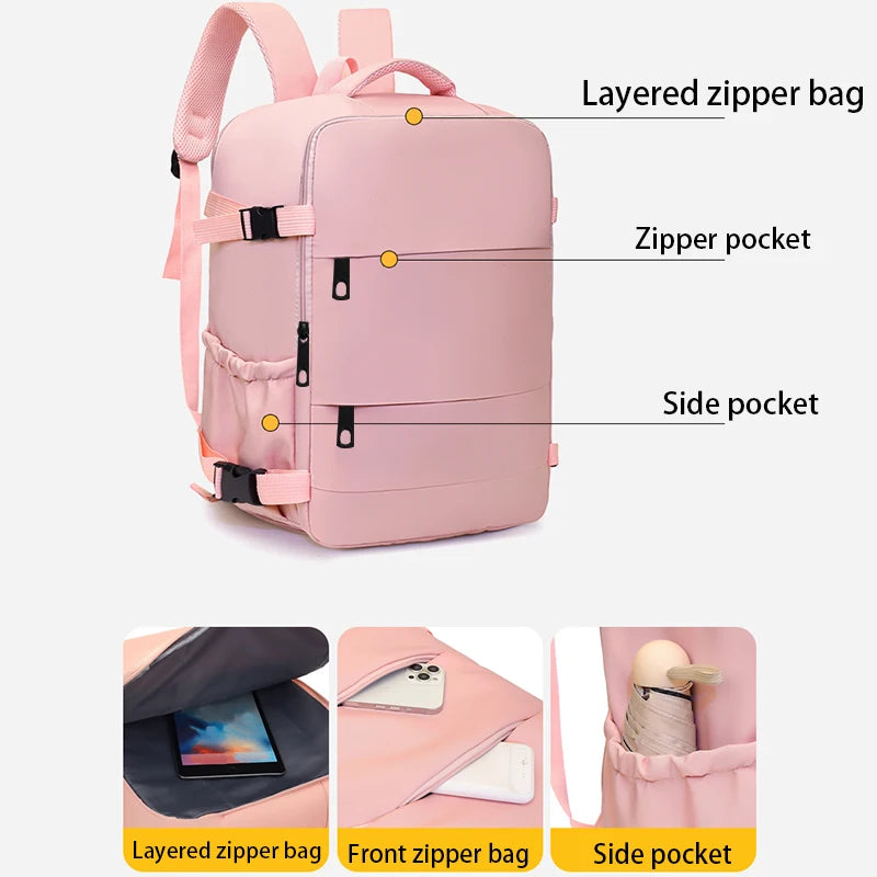 Rectangular Travel Backpack with Side Pockets and Zipper Opening for Daily Carry