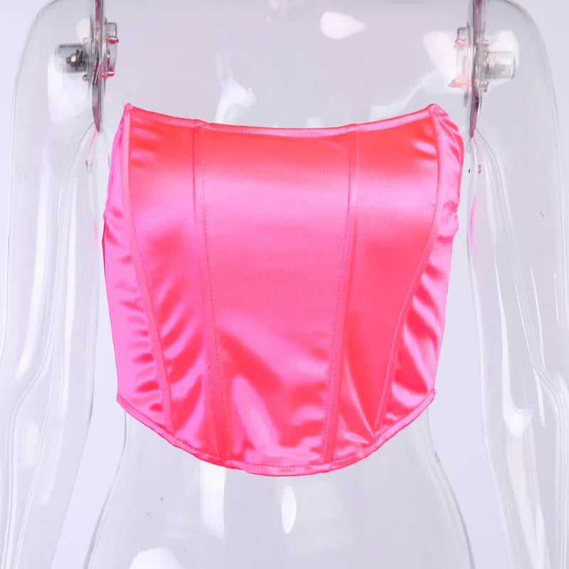 Women's Strapless Velvet Crop Top with Shaped Seams and a Pointed Hem