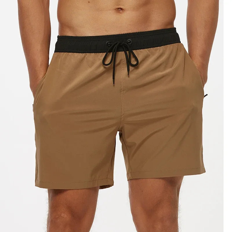 Men's Swim Shorts with Elastic Waist and Zipper Pockets for Beach and Pool Wear