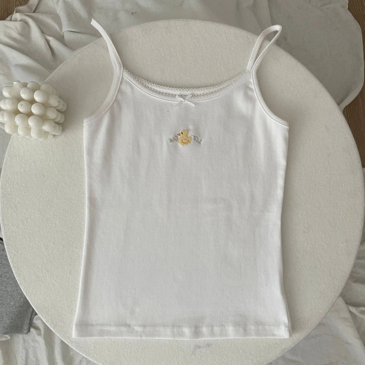 Women's Lace Trim Cotton Camisole with Bow Detail and Multiple Pattern Options