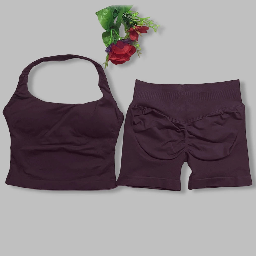 Women's Halter Tank And Shorts Yoga Set For Workout Outfits