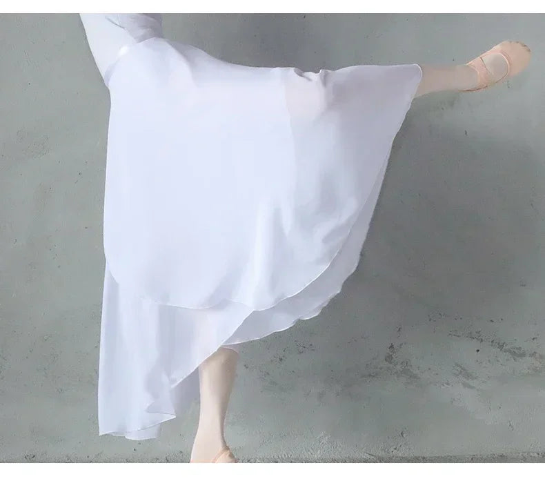 Long Chiffon Ballet Wrap Skirt with Tie Waist for Dance Practice
