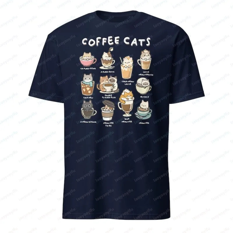 Coffee Cats Graphic Crewneck Short-Sleeve T-Shirt