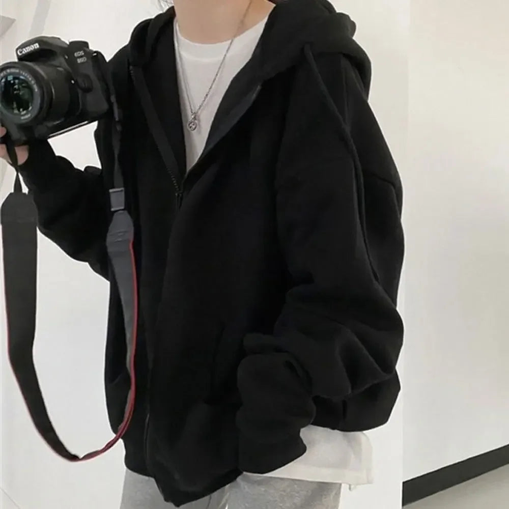 Long Sleeve Full Zip Casual Hooded Sweatshirt for Layering