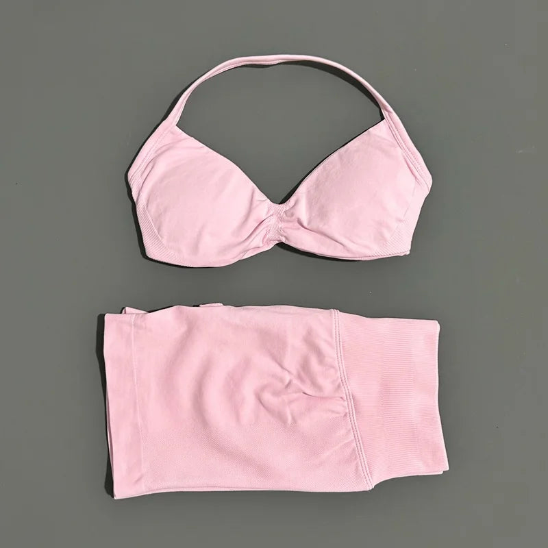 Women's Twist Front Bra And Shorts Yoga Set